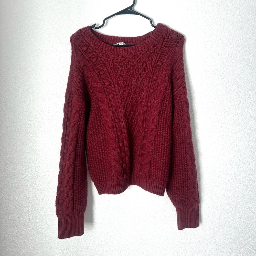 Time & Tru Cable Knit Sweater Women’s M Red Long Sleeve Crewneck Pullover